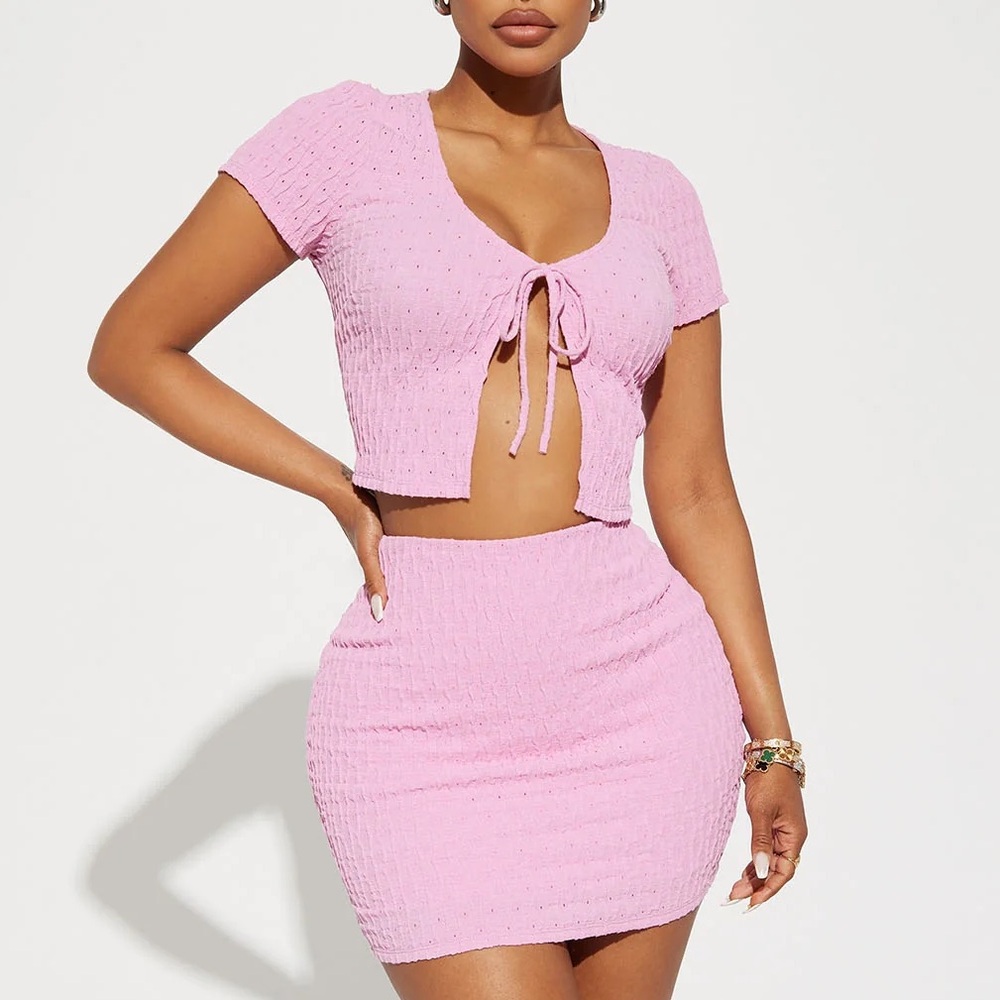 Fashion Nova Pink Kimberly Textured Skirt Set